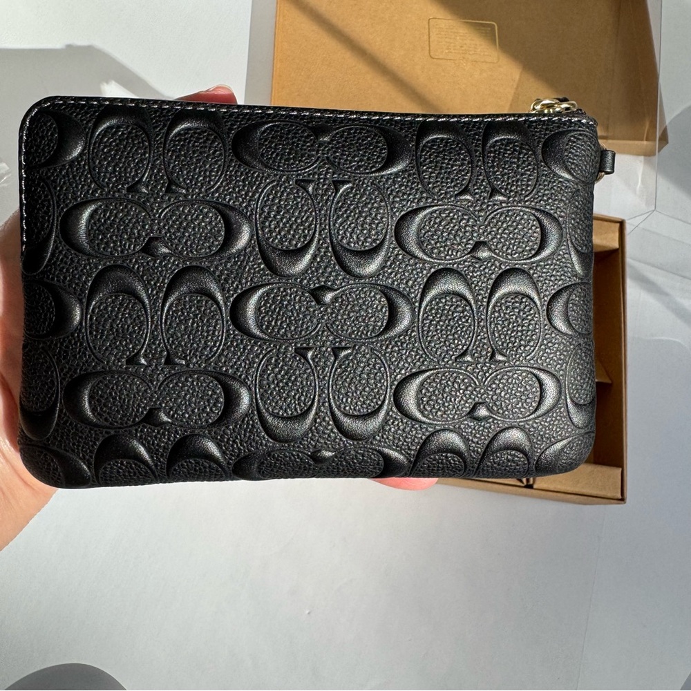 Coach Black Embossed Signature Leather Wristlet - Picture 5 of 15